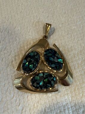 Vintage Mid-Century Modern Gold Pendant with Abalone Inlay